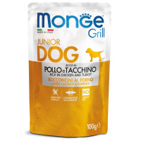 Вологий корм Monge Dog Grill Puppy & Junior для цуценят, запечені шматочки в соусі, курка з індичкою, 100 г Вологий корм Monge Dog Grill Puppy & Junior для цуценят, запечені шматочки в соусі, курка з індичкою, 100 г