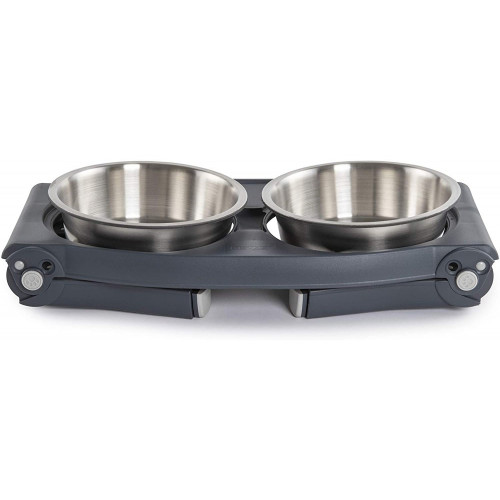 Миска Dexas Double Pet Feeder подвійна, з регульованими ніжками, нержавіюча сталь, сіра, 960 мл