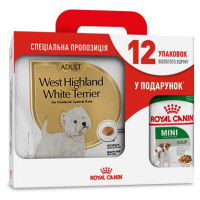 Сухий корм Royal Canin West Highland White Terrier Adult для вест хайленд уайт тер'єрів, 3 кг + 12 паучів у подарунок Сухий корм Royal Canin West Highland White Terrier Adult для вест хайленд уайт тер'єрів, 3 кг + 12 паучів у подарунок