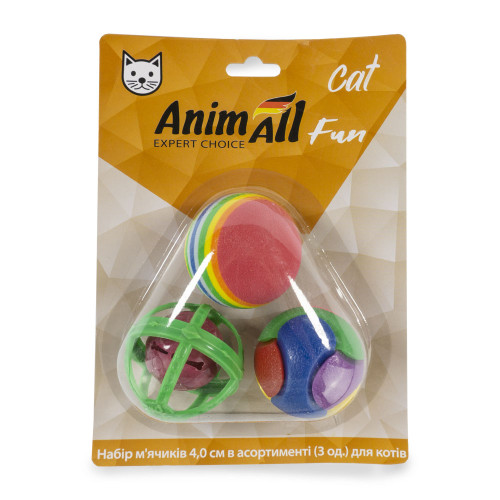 Набір м'ячиків AnimAll Fun Cat в асортименті, для котів, 3 шт