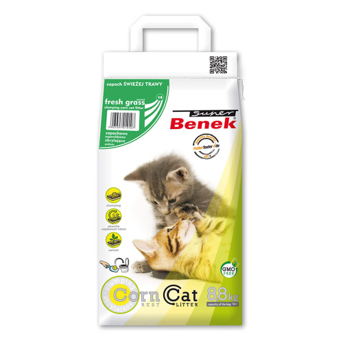 Кукурудзяний наповнювач Super Benek Corn для котячого туалету, з ароматом свіжоскошеної трави, 14 л