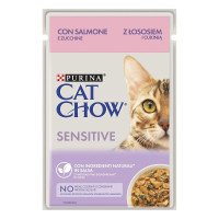 Вологий корм Purina Cat Chow Sensitive для котів з чутливим травленням, лосось та цукіні в соусі, 85 г Вологий корм Purina Cat Chow Sensitive для котів з чутливим травленням, лосось та цукіні в соусі, 85 г