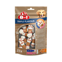 Ласощі для собак 8in1 Triple Flavour жувальні кістки, XS, з м'ясом, 21 шт