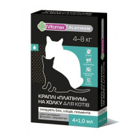 Краплі на холку Vitomax Platinum протигельмінтні для котів вагою від 4 до 8 кг, 1 піпетка, 1 мл
