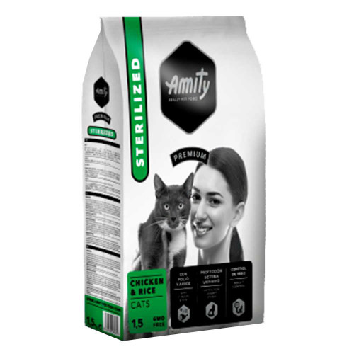 Сухий корм Amity Premium Chicken&Rice Sterilized Cats для стерилізованих котів, з куркою та рисом, 1.5 кг