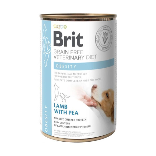 Консерви Brit VetDiets Dog Obesty для собак з надмірною вагою, з ягням та горохом, 400 г