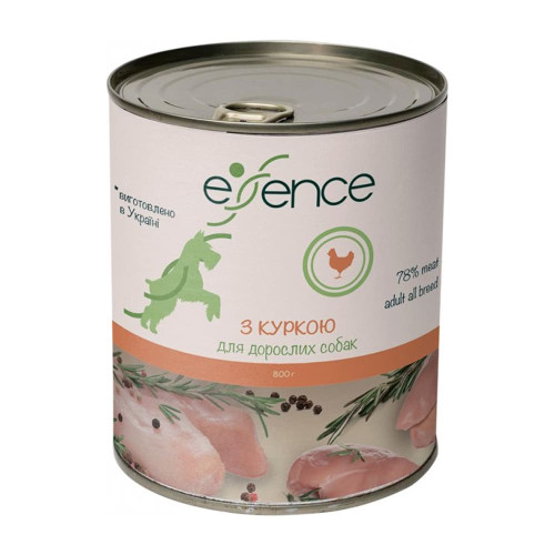 Вологий корм Essence для дорослих собак, з куркою, 800 г