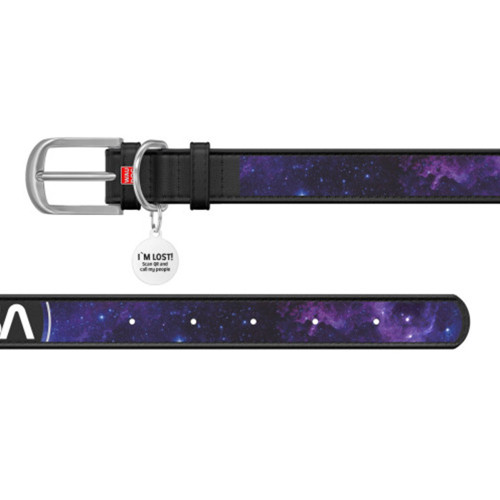 Нашийник Waudog Design з QR-паспортом для собак, малюнок "NASA21", шкіра, розмір M, 20 мм/30-39 см, чорний