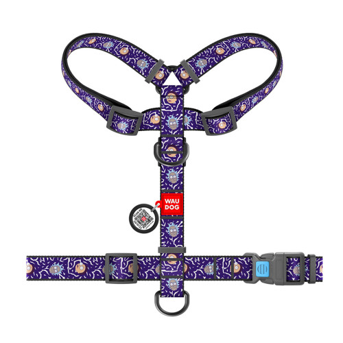 Шлея Waudog Nylon c QR-паспортом для собак, анатомічна, малюнок "Рік і Морті 2", розмір S, 30-40/30-50 см