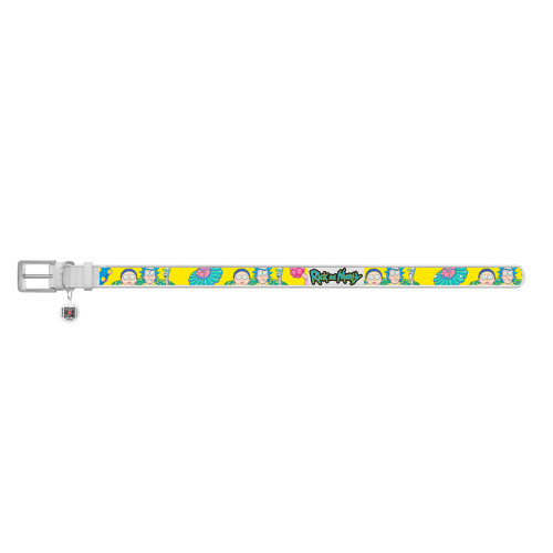 Нашийник Waudog Design з QR-паспортом для собак, шкіряний, малюнок "Рік і Морті 1", XL, 35 мм/46-60 см, білий