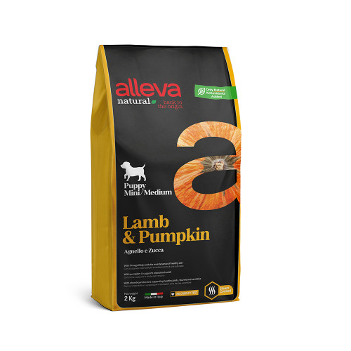 Сухий корм Alleva Natural Puppy Lamb&Pumpkin MinI/Medium для цуценят дрібних/середніх порід, ягня та гарбуз, 2 кг