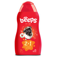Шампунь-кондиціонер Beeps 2 in 1 для собак та котів з короткою шерстю, з екстрактом вівсяних пластівців, 502 мл