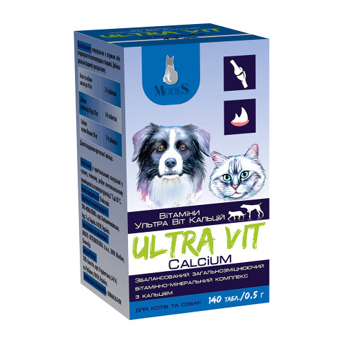 Вітамінно-мінеральний комплекс Modes Ultra Vit Calcium з кальцієм, для собак та котів, 140 табл