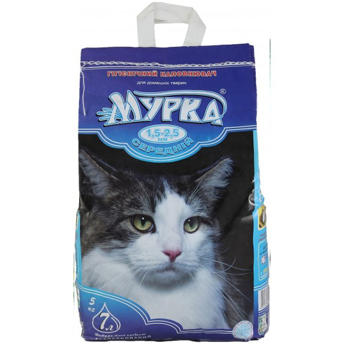 Бентонітовий наповнювач Мурка для котячого туалету, синя, середній (1.5-2.5 мм), 5 кг