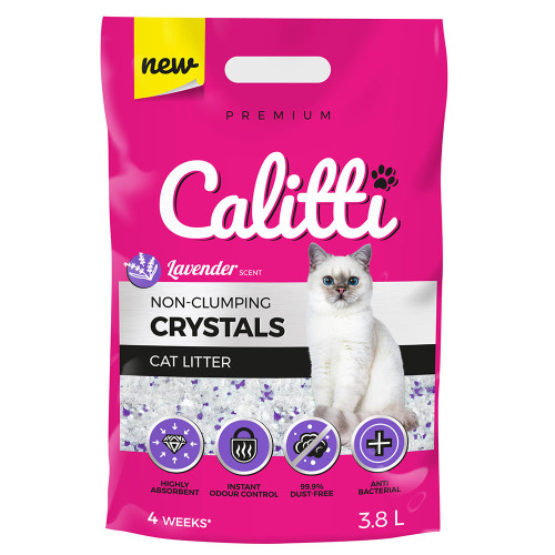 Силікагелевий наповнювач Calitti Crystals для котячого туалету, з лавандою, 3.8 л