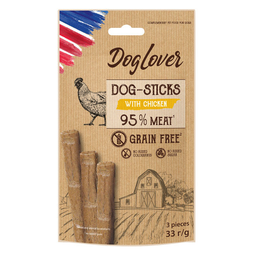 Ласощі DogLover Dog-Sticks Chicken для собак, палички з куркою, 3 шт по 11 г