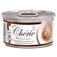 Консерви Cherie Signature для котів, ніжні шматочки жовтоперого та смугастого тунця і курки в соусі, 80 г Консерви Cherie Signature для котів, ніжні шматочки жовтоперого та смугастого тунця і курки в соусі, 80 г