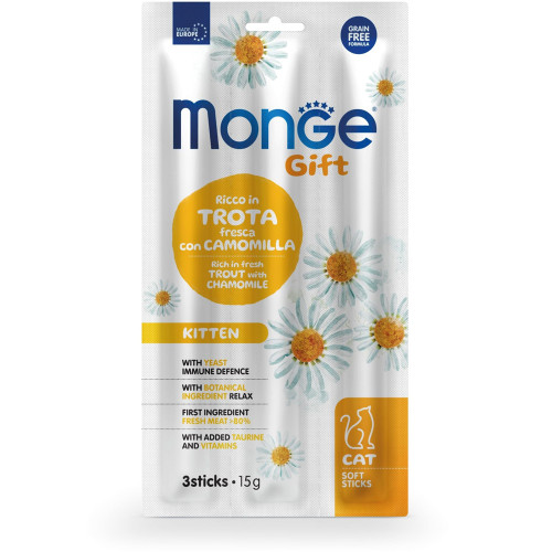 Ласощі Monge Gift Cat Kitten для кошенят, форель з ромашкою, 15 г