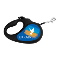 Повідець-рулетка Waudog R-leash для собак, малюнок "Прапор", S, до 15 кг, 5 м, стрічка, чорний