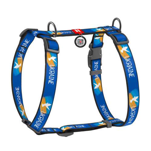 Шлея Waudog Nylon з QR-паспортом для собак, анатомічна, малюнок "Прапор", розмір S, 30-40/30-50 см