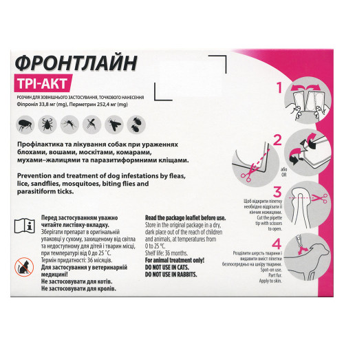 Краплі Boehringer Ingelheim Frontline TRI-ACT від бліх і кліщів для собак, XS, 2-5 кг, ціна за 1 піпетку