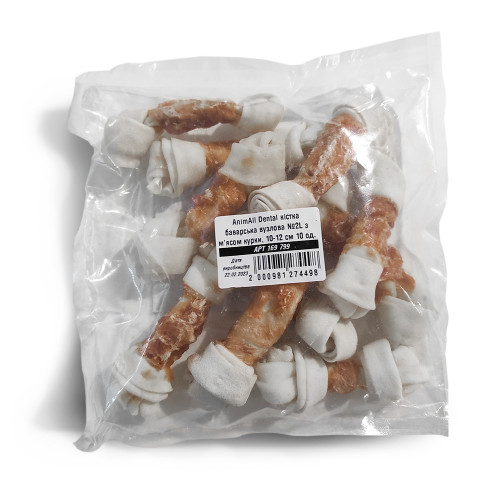 Кістка AnimAll Dental баварська вузлова, для собак, з м'ясом курки, 10-12 см, 10 штук