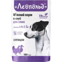 Вологий корм Леопольд м'ясний для собак, з птицею, в соусі, 100 г