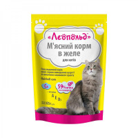 Вологий корм Леопольд М'ясний корм для котів, для виведення шерсті, з яловичиною, у желе, 85 г
