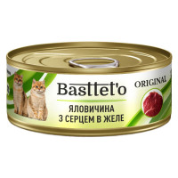 Вологий корм Bastteto для котів, з яловичиною з серцем в желе, 85 г Вологий корм Bastteto для котів, з яловичиною з серцем в желе, 85 г