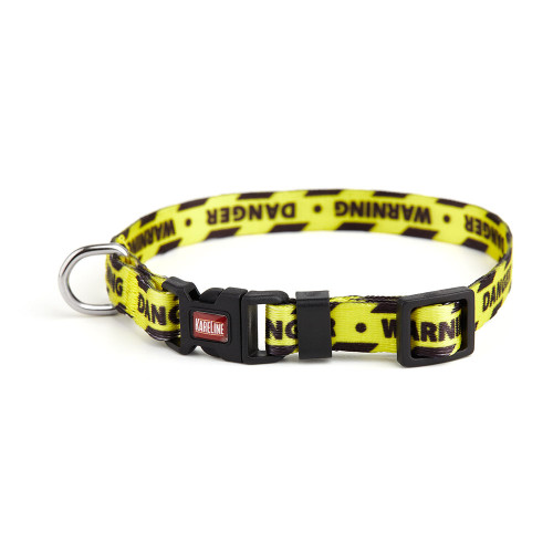 Нашийник Kareline для собак, нейлон, пластикова пряжка, візерунок Warning, 1.5×24-35 см