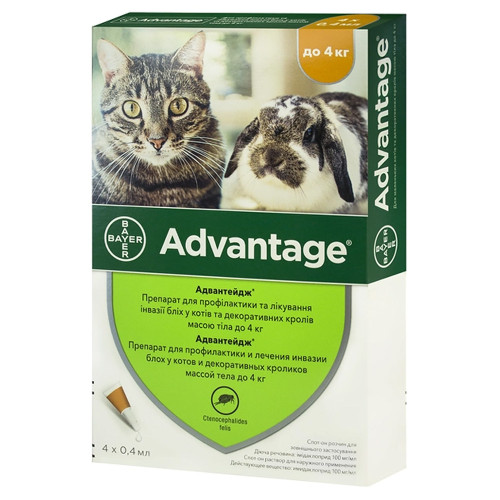 Краплі від бліх Bayer Advantage 40 для котів і кошенят менше 4 кг, ціна за 1 піпетку