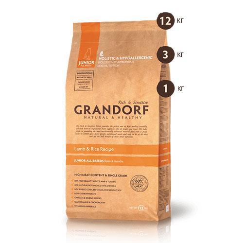 Сухий корм Grandorf Junior Natural & Healthy Lamb & Brown Rice корм для юніорів, з ягням і рисом, 12 кг