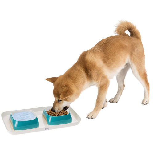 Ferplast Glam Tray Small Light Blue пастіковий піднос з мисками для кішок і собак, блакитний, 40x23x5,5 см