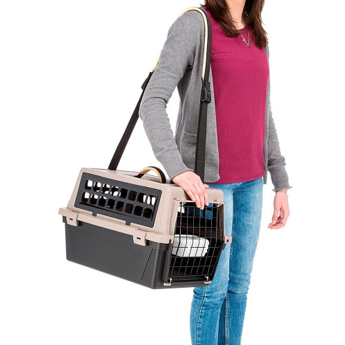 Переноска з ременем Ferplast Carrier Atlas 10 Trendy Plus для котів і собак, бежево-чорна, 48.5×32.5×29 см