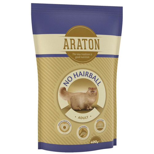 Сухий корм Araton Adult No Hairball для котів для усунення болю в кишечнику вагою від 1 до 8 кг, 400 г