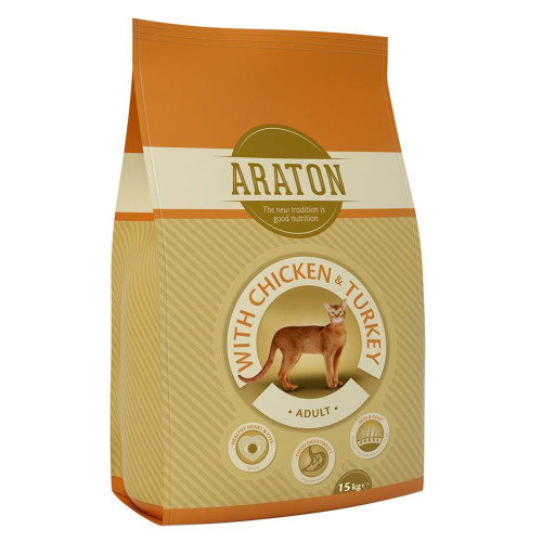 Сухий корм Araton Adult With Chicken & Turkey для котів вагою від 1 до 8 кг, 15 кг