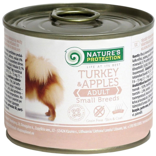 Консерва Natures Protection Adult Small Breeds Turkey & Apples для дорослих собак, 200 г