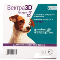 Краплі Ceva Vectra 3D від бліх і кліщів для собак вагою від 4 до 10 кг, 1.6 мл, ціна за 1 піпетку Краплі Ceva Vectra 3D від бліх і кліщів для собак вагою від 4 до 10 кг, 1.6 мл, ціна за 1 піпетку