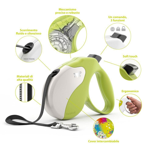 Поводок-рулетка Ferplast Amigo M Tape White-Green для собак c стрічкою, зелено-білий, 15x3,6x14 см